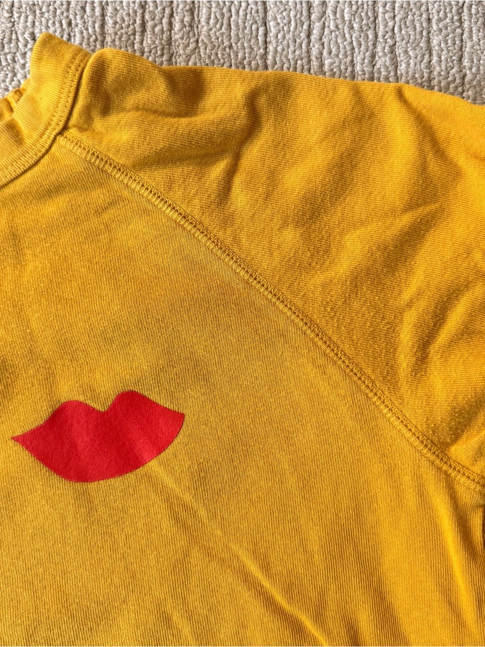 Clare V. Mustard Marigold Yellow Crewneck Kiss Lips Sweatshirt Small - Picture 7 of 9